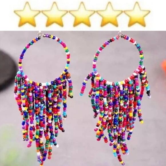 New Colorful Long Beaded Dangle Tassel Hook Earrings Multi Colors A0104 - Picture 3 of 15